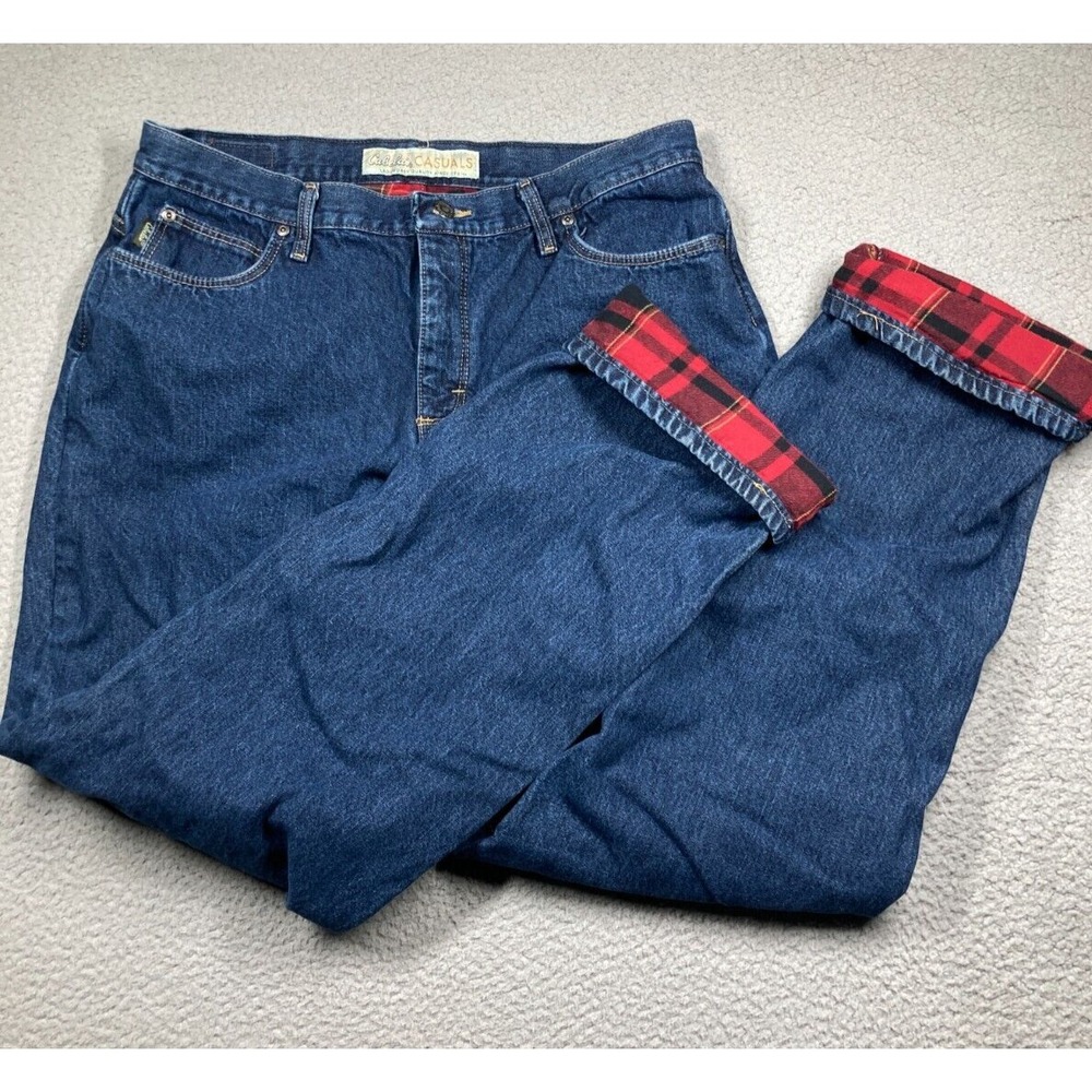 Cabellas Casuals Jeans‎ Womens 14 Long Blue Flannel Lined Outdoors Nature Winter
